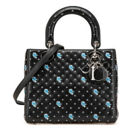 Dior Embroidered Flower Shoulder Bag Black Leather - Picture 1 of 8